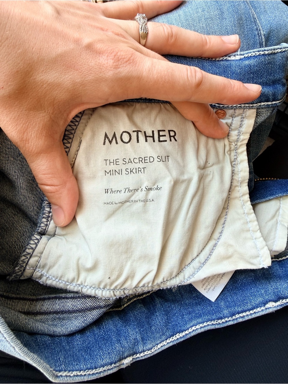 MOTHER  the sacred slit mini skirt Blue Distressed Denim size 24 streetwear boho - Picture 7 of 7